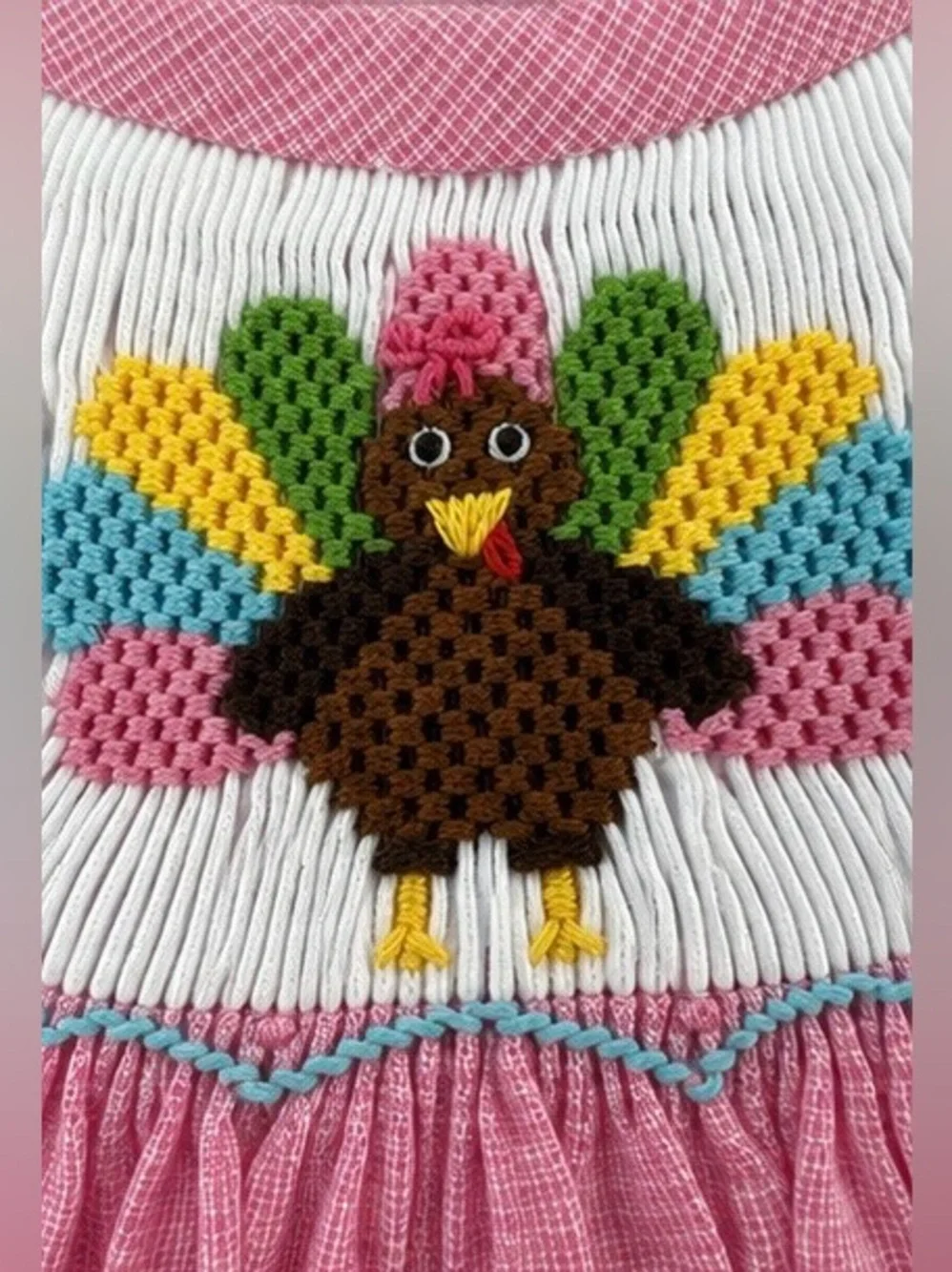 NWT Stellybelly Pink Turkey Bishop Dress 18M Hand Smocked Thanksgiving Boutique